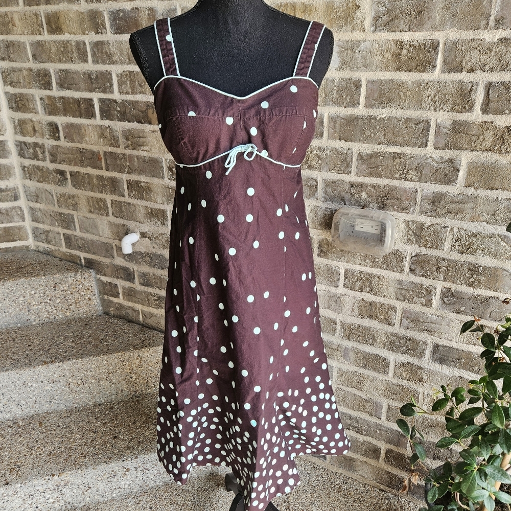 VTG Karin Stevens Brown Polka Dot Sundress Sz 6‎ Pinup Rockabilly Sweetheart